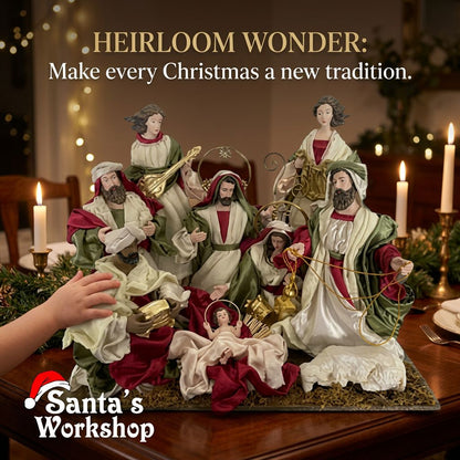 12.5’’ Christmas Religious Handmade Nativity Set with Angels and Manger - 51 cm
