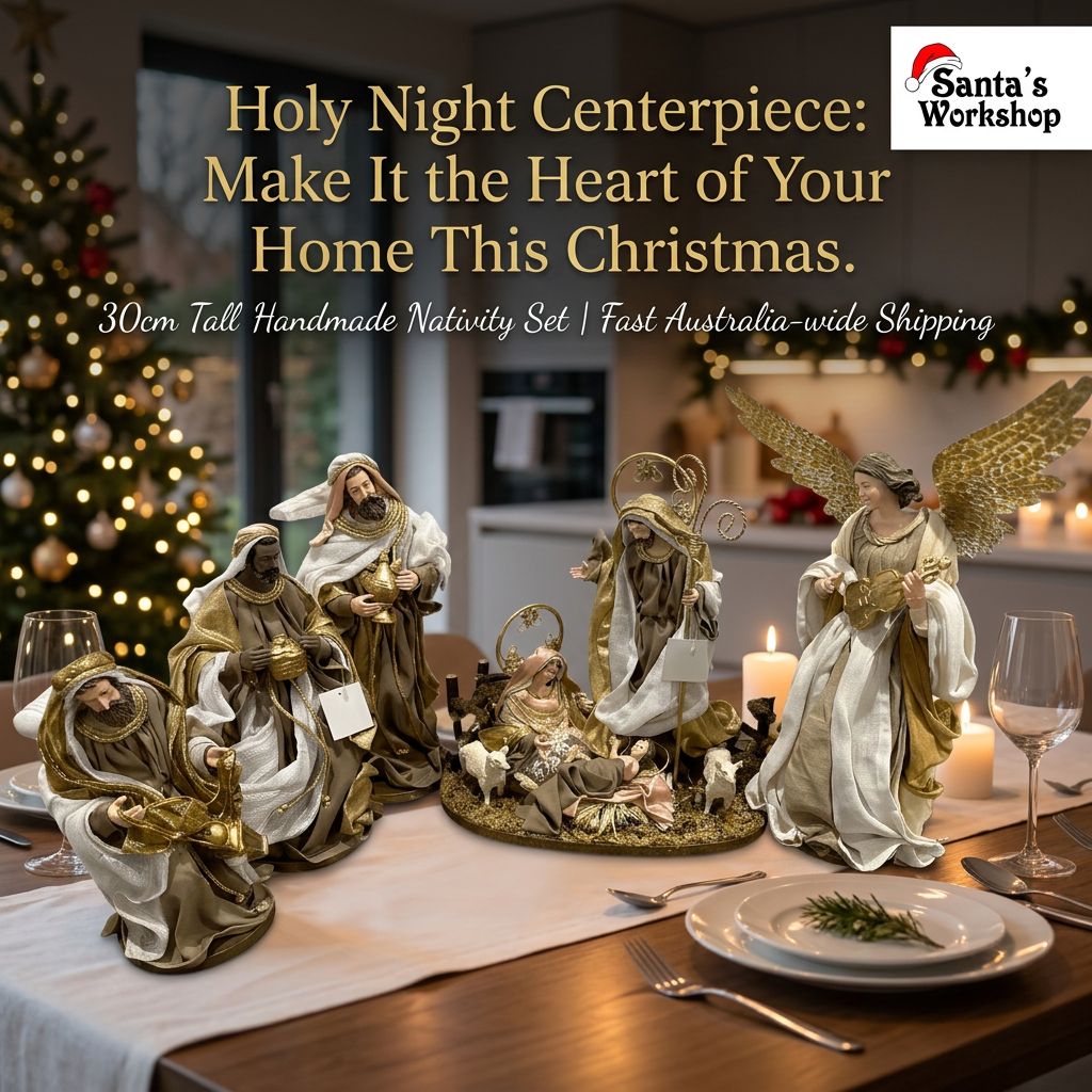 Handmade Christmas Nativity Set 30cm (11.75") – Holy Family & Standing Angel Religious Figurines, Christian Christmas Home Decor Gift