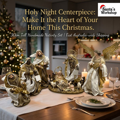 Handmade Christmas Nativity Set 30cm (11.75") – Holy Family & Standing Angel Religious Figurines, Christian Christmas Home Decor Gift