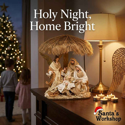 ⭐ 10.5" Christmas Religious Holy Family & Angel in Stable – 40cm One-Piece Nativity Scene, Christian Christmas Decoration ⭐
