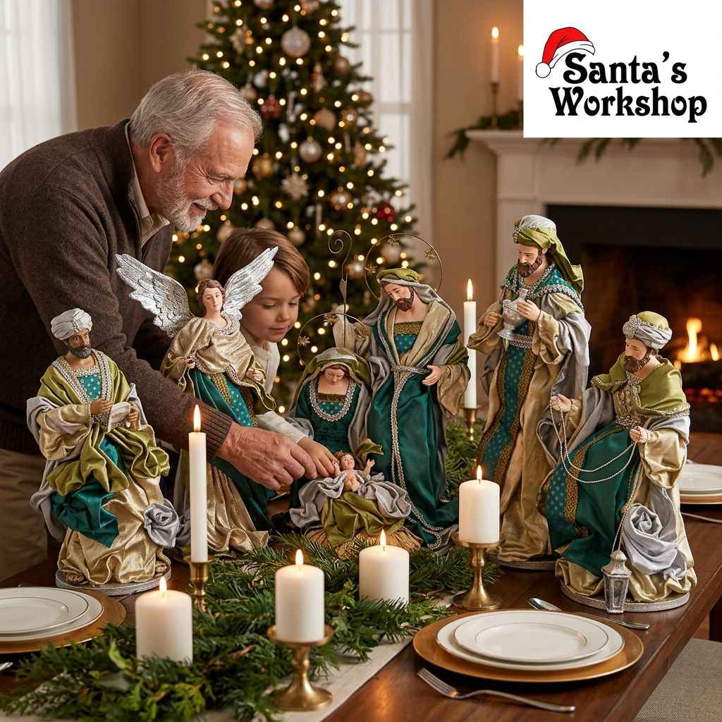 🎄 15.5" (51cm) Handmade Christmas Nativity Set with Angels & Manger Scene – Religious Christian Holiday Home Decor & Christmas Gift ✨