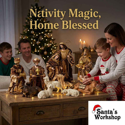 32cm Christmas Nativity Set with Manger & Barn Animals – Holy Family Religious Scene, Christian Christmas Home Decor & Holiday Gift