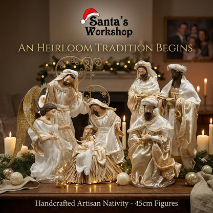 Christmas Handmade Nativity Set 45cm with Large Angel & 16" Three Kings – Religious Holy Family Scene, Christian Christmas Home Decor & Holiday Gifts