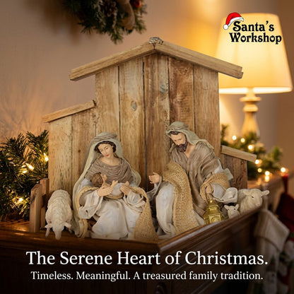 PRE ORDER 8.25" Holy Family Nativity Set on 15.5" Stable – Christmas Religious Decoration, Nativity Scene Display, Holiday Home & Church Décor