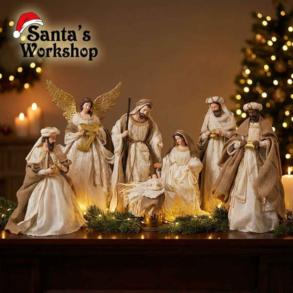 ⭐ Christmas Religious Handmade Nativity Set – Beige & White Holy Family (15.5"), Three Kings (16") & 45cm Angel, Christian Christmas Decor ⭐