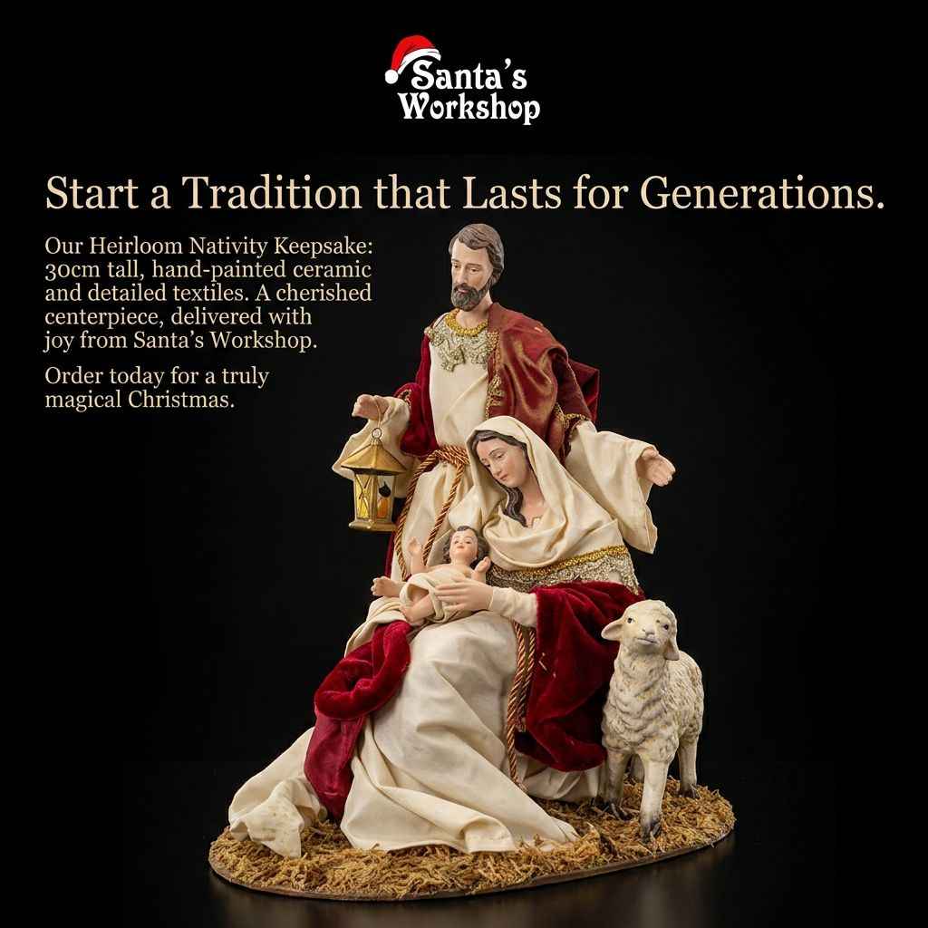12” Christmas Holy Family Nativity Ornament Decoration Red Gold with sheep -30cm