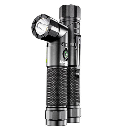 UNILITE FR-1200 Dual Power Right Angle Flashlight – 1200 Lumens, Rotating Head, Magnetic Base, Pocket Clip, IP65, USB-C Rechargeable, Black Aluminium