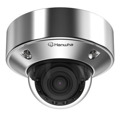 Hanwha Vision HV-XNV-A9084RS 8MP Stainless Steel AI IR Vandal Dome Camera with Wisenet 9 AI, 4.4–9.3mm Varifocal Lens, 50m IR, IP68, IK11 & NSF/ANSI 169