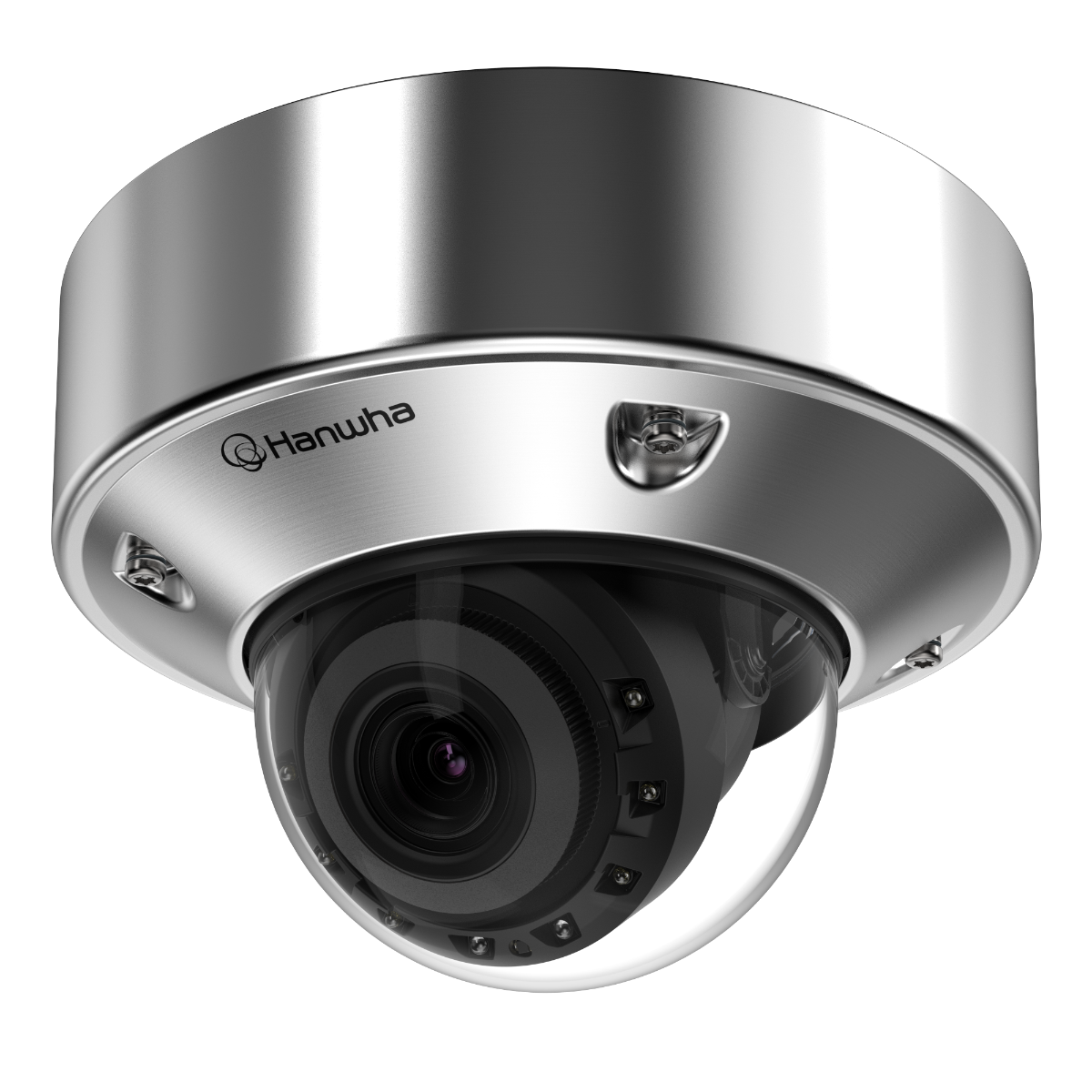 Hanwha Vision HV-XNV-A9084RS 8MP Stainless Steel AI IR Vandal Dome Camera with Wisenet 9 AI, 4.4–9.3mm Varifocal Lens, 50m IR, IP68, IK11 & NSF/ANSI 169