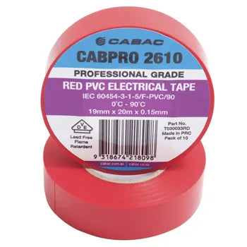 CCTV TRADIE Red PVC Insulation Tape – 18mm x 20m, Pack of 10 | Flame Retardant Electrical Tape | Part No. TF300003