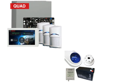 Bosch Solution 4000 Alarm Kit with ICP-SOL4-P Panel, IUI-SOL-TS5 5" Touchscreen Keypad, 3x ISC-BPQ2-W12 Quad Detectors & Siren Kit – K4000-3QUAD-TS5