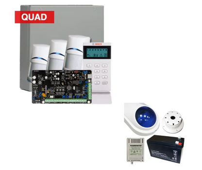 Bosch Solution 4000 Alarm Kit with ICP-SOL4-P Panel, IUI-SOL-ICON LCD Alphanumeric Keypad, 3x ISC-BPQ2-W12 Quad Detectors & Siren Kit – K4000-3QUAD-ICON