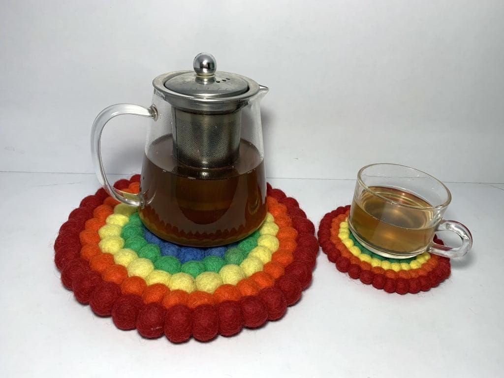 Rainbow Rings / Rainbow Wool Felt Coasters – Set of 4