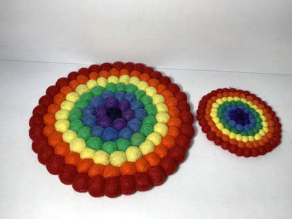 Rainbow Rings / Rainbow Wool Felt Coasters – Set of 4