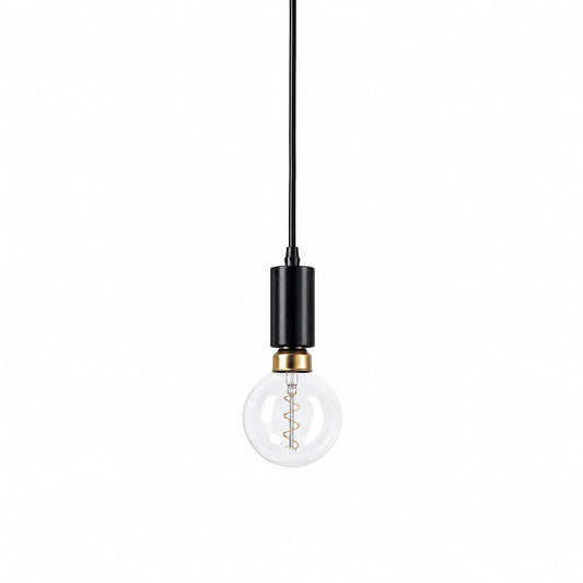 Matte black socket pendant light with clear glass bulb and visible filament