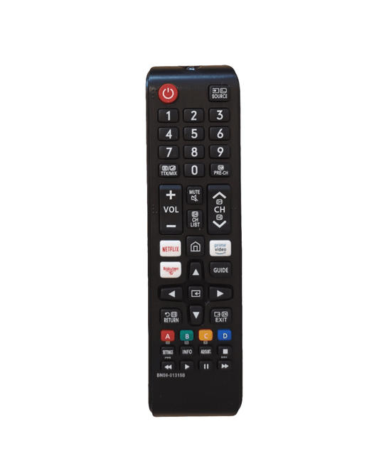 Samsung TV remote control, black with numeric keypad and function buttons
