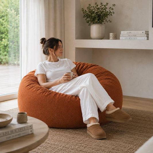 Rust boucle fur bean bag chair