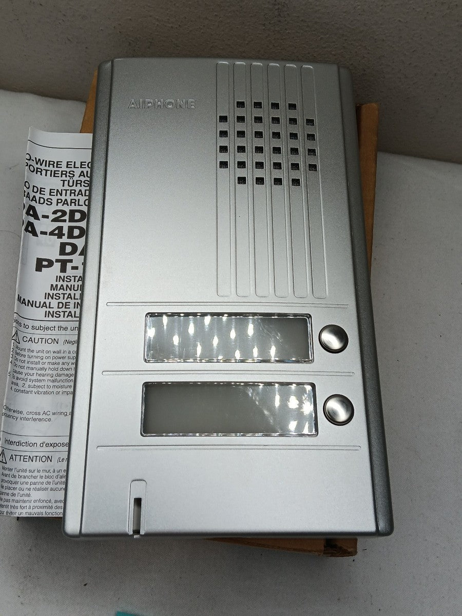 Aiphone DA-2DS – 2-Button 2-Wire Audio Door Station | Silver Metal | Surface Mount | Dry Contact Lock Output | 15VAC | DA/DB Series