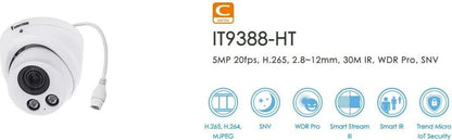 VIVOTEK IT9388-HT 5MP Motorized Turret IP Camera – Remote Focus, H.265, 30M IR, WDR Pro, IP66, IK10