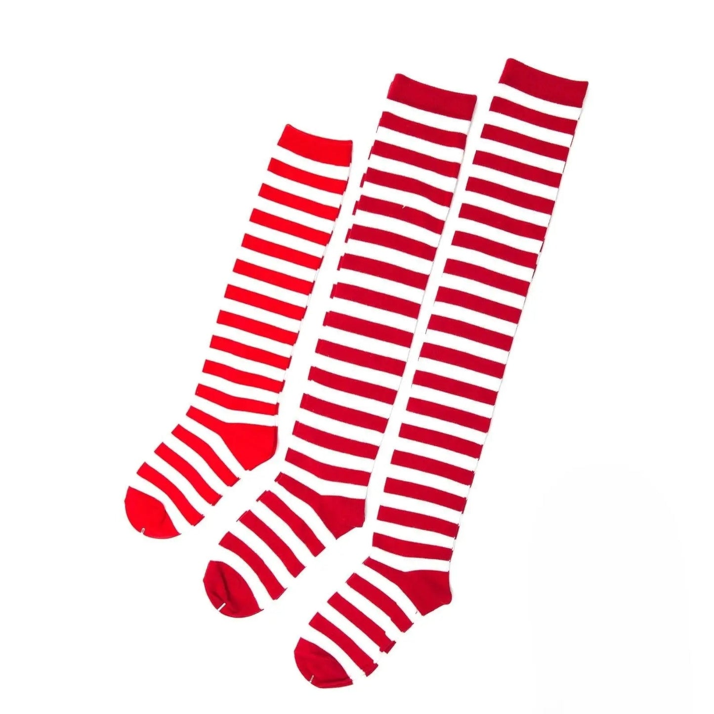 Ladies Red White Striped Womens Cotton Knee High Socks Over the Knee Thigh High