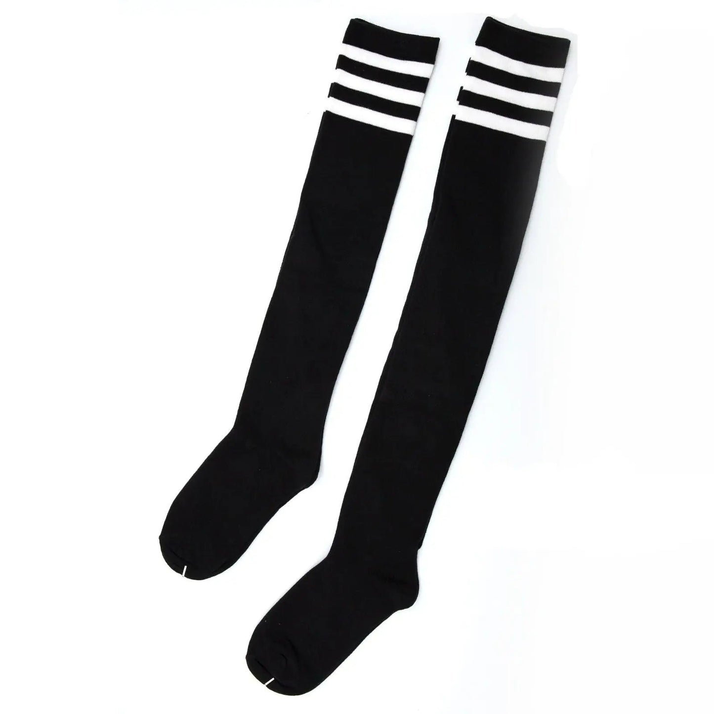 Womens Striped Top Black White Cotton Knee High Socks Over the Knee Thigh High