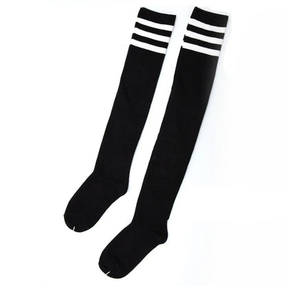 Womens Striped Top Black White Cotton Knee High Socks Over the Knee Thigh High