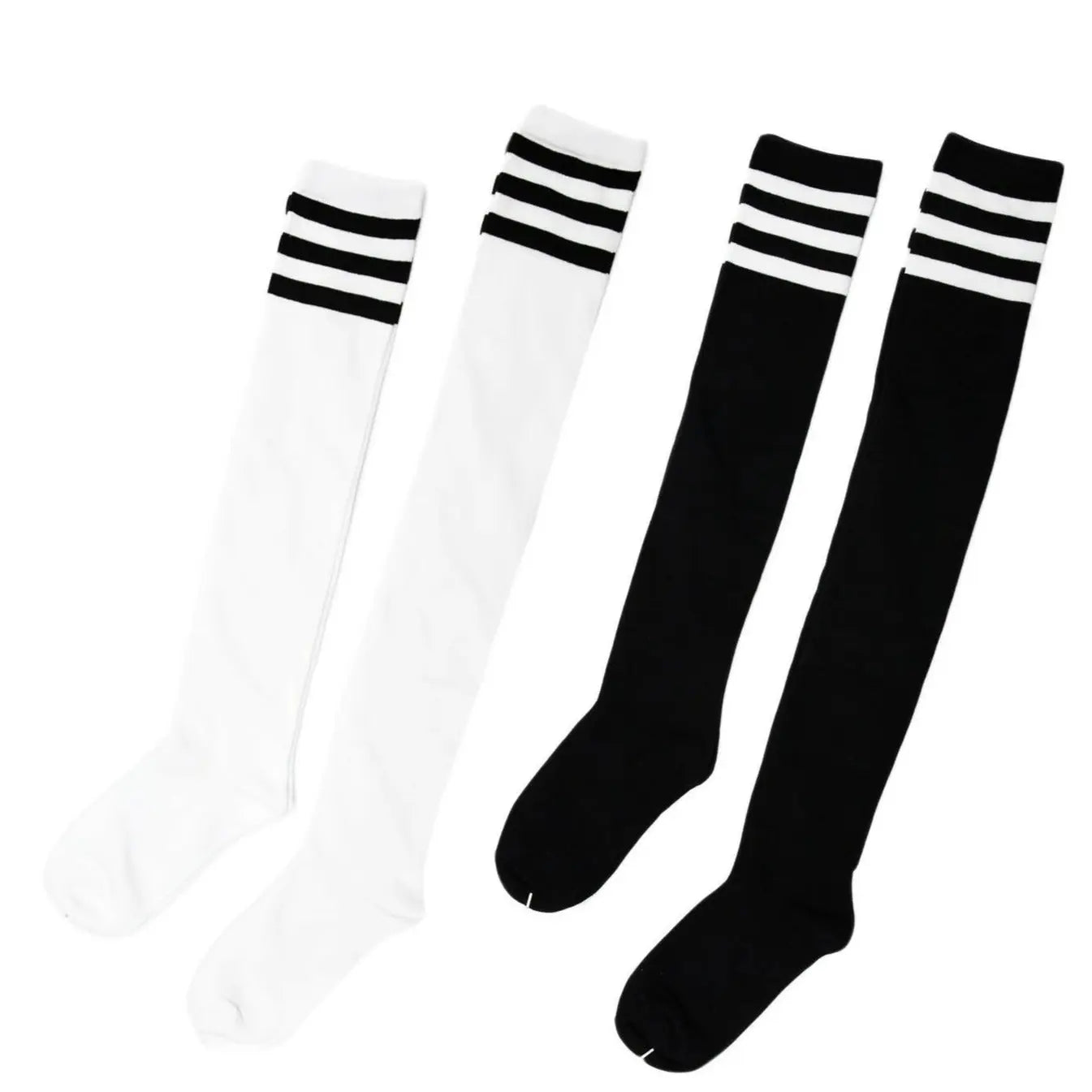 Womens Striped Top Black White Cotton Knee High Socks Over the Knee Thigh High