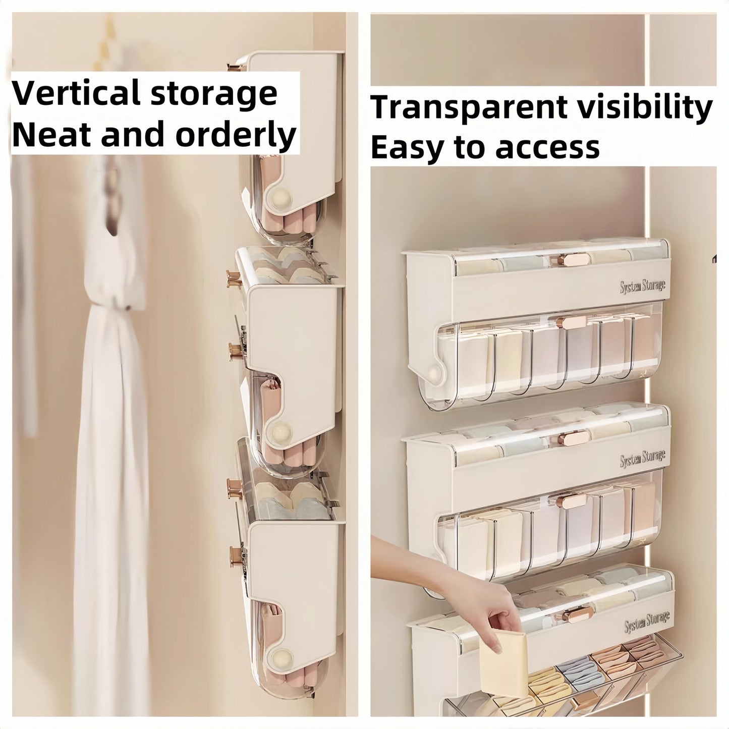 Underwear women's storage box - Premium quality - Storage box with lid - Clothing storage box - clothes rack - wardrobe - clothes hangers - Drawer - storage cabinet with compartments - Plastic storage box - Underwear - Socks - Hanging without drilling - W