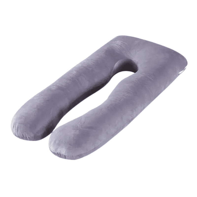 U-shaped maternity support pillow in periwinkle purple with center cutout
