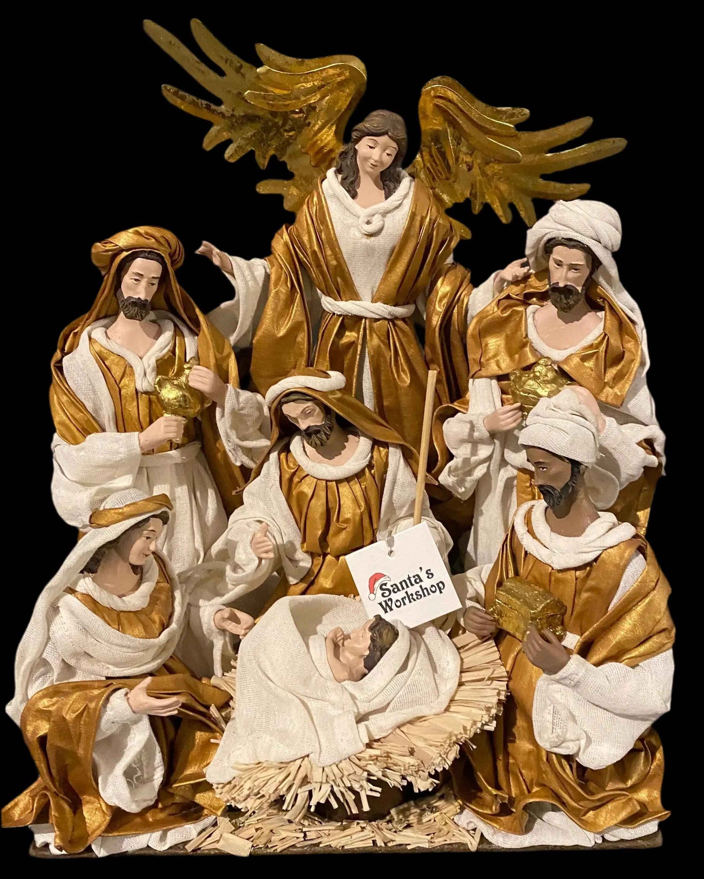 Gold Handmade Christmas Nativity Set with Manger 30–40cm – Religious Holy Family Holiday Decoration (one piece)