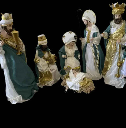Blue & White Handmade Christmas Nativity Set with Manger – Religious Holy Family Decoration (35–50cm Approx.)