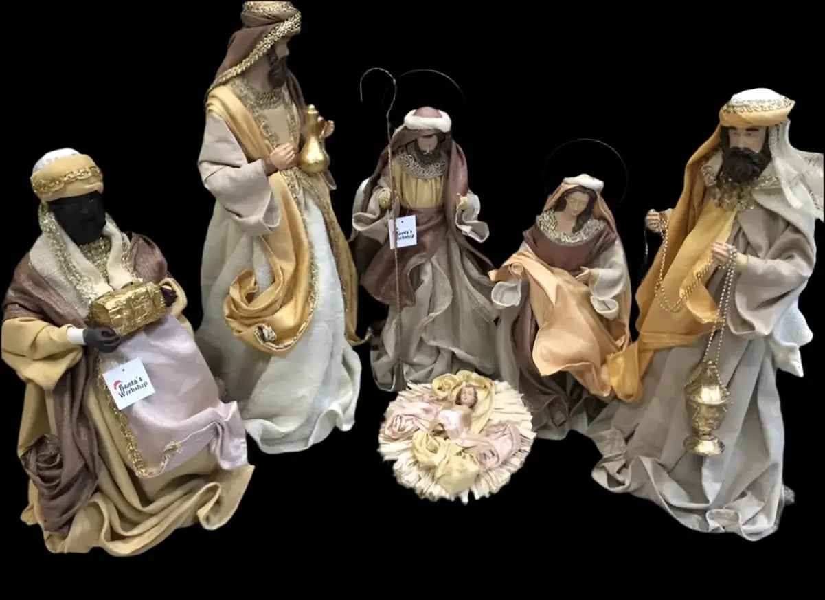 ⭐ Brown Gold Christmas Handmade Nativity Set with Manger (35–50cm) – Holy Family Religious Christian Home Decor & Holiday Gift ⭐