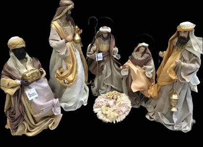 ⭐ Brown Gold Christmas Handmade Nativity Set with Manger (35–50cm) – Holy Family Religious Christian Home Decor & Holiday Gift ⭐