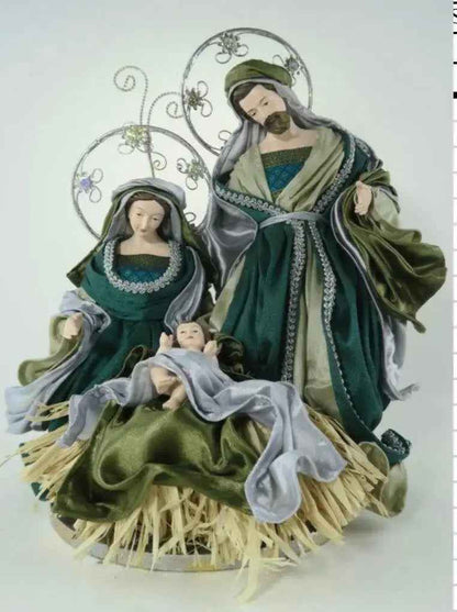 15.5’’ Christmas Religious Handmade Nativity Set with Angel - Scene with Manger (51 cm)