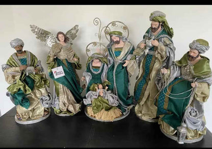 15.5’’ Christmas Religious Handmade Nativity Set with Angel - Scene with Manger (51 cm)