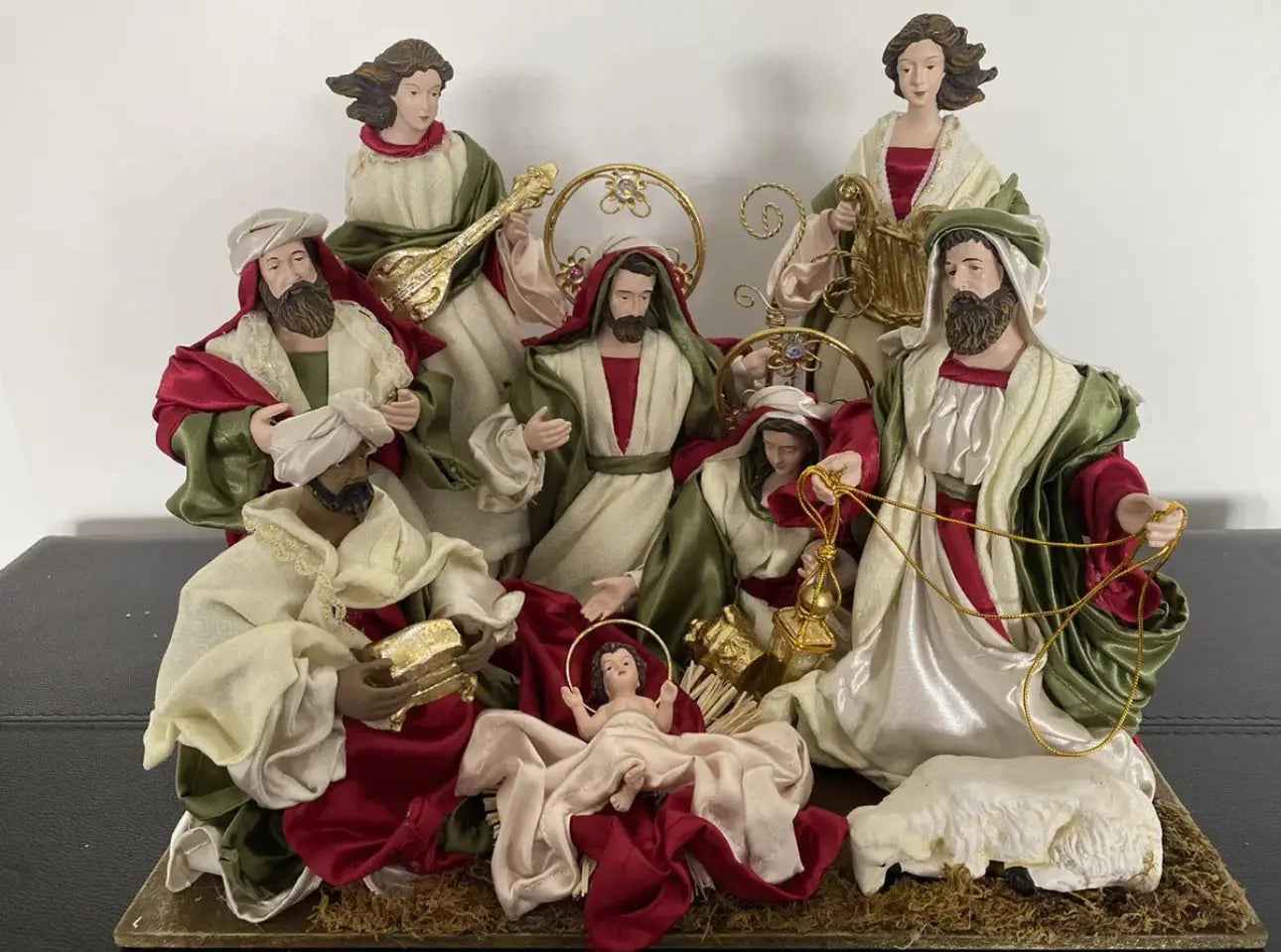 12.5’’ Christmas Religious Handmade Nativity Set with Angels and Manger - 51 cm