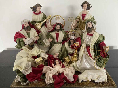 12.5’’ Christmas Religious Handmade Nativity Set with Angels and Manger - 51 cm