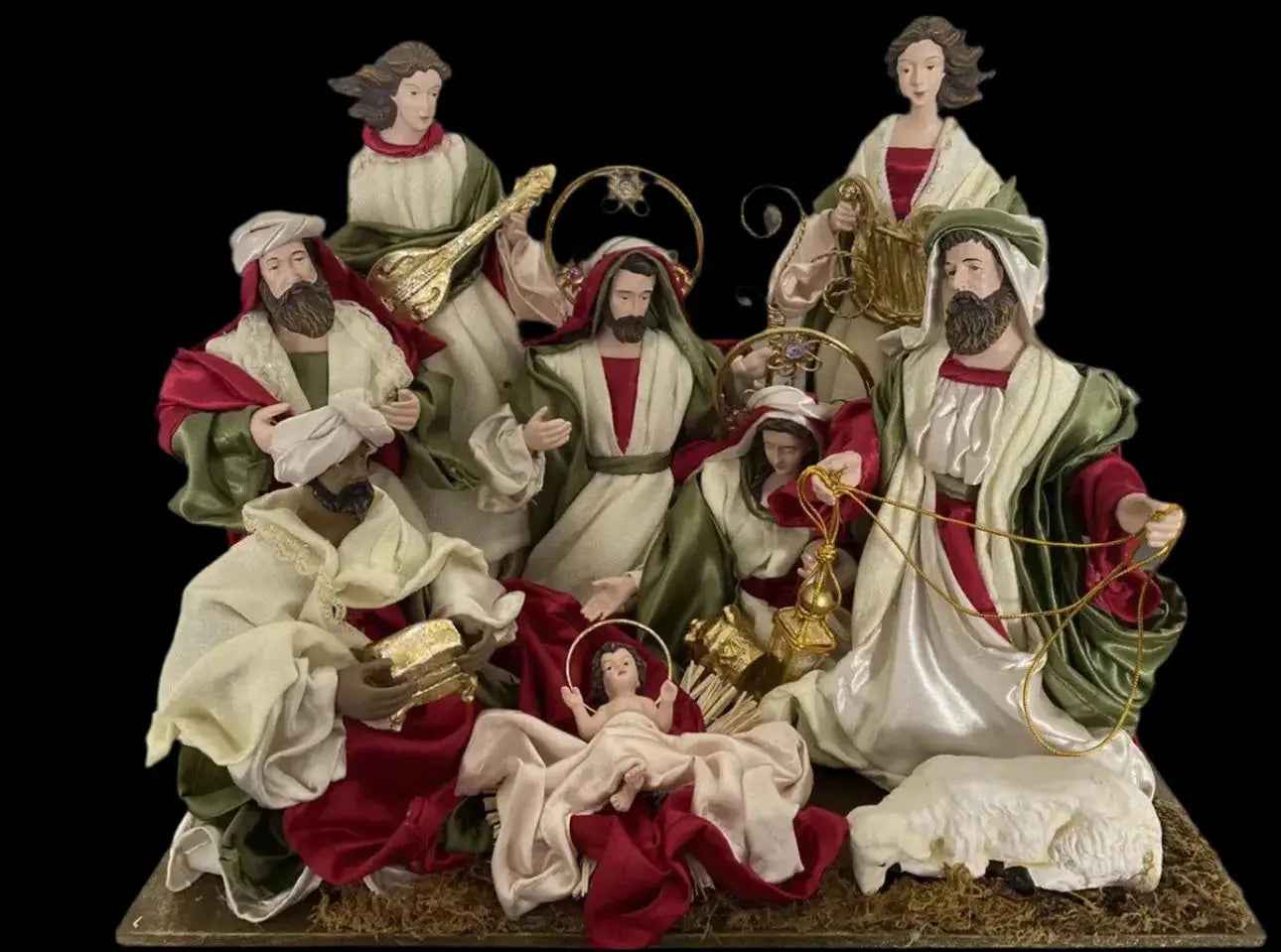 12.5’’ Christmas Religious Handmade Nativity Set with Angels and Manger - 51 cm