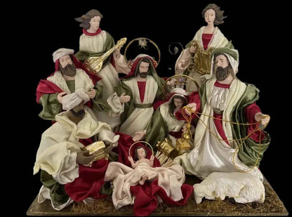 12.5’’ Christmas Religious Handmade Nativity Set with Angels and Manger - 51 cm