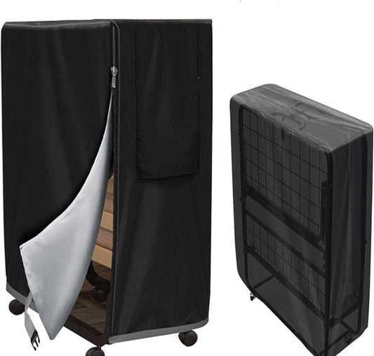 Black folding bed storage cover with zipper and light inner panel