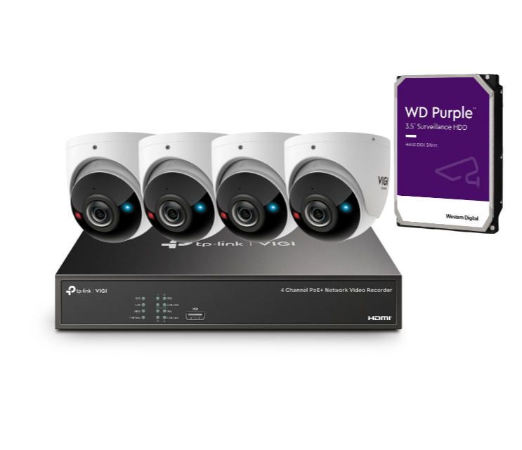TP-Link VIGI 4K TiOC CCTV Kit – 4× S485PI 8MP Panoramic Cameras + NVR1004H-4P 4-Channel PoE Network Video Recorder with HDD