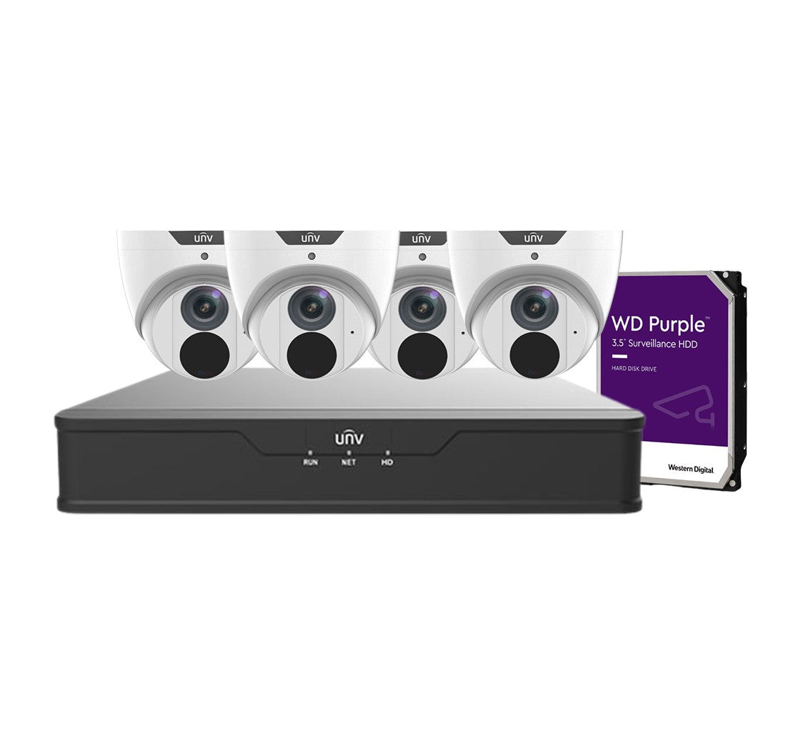 Uniview 4x 8MP Camera (IPC3618SB-ADF28(40)KM-I0) + 4/8 Channel NVR + HHD Camera Kit (NVR301-04X-P4 4-ch) (NVR301-08X-P8 8)