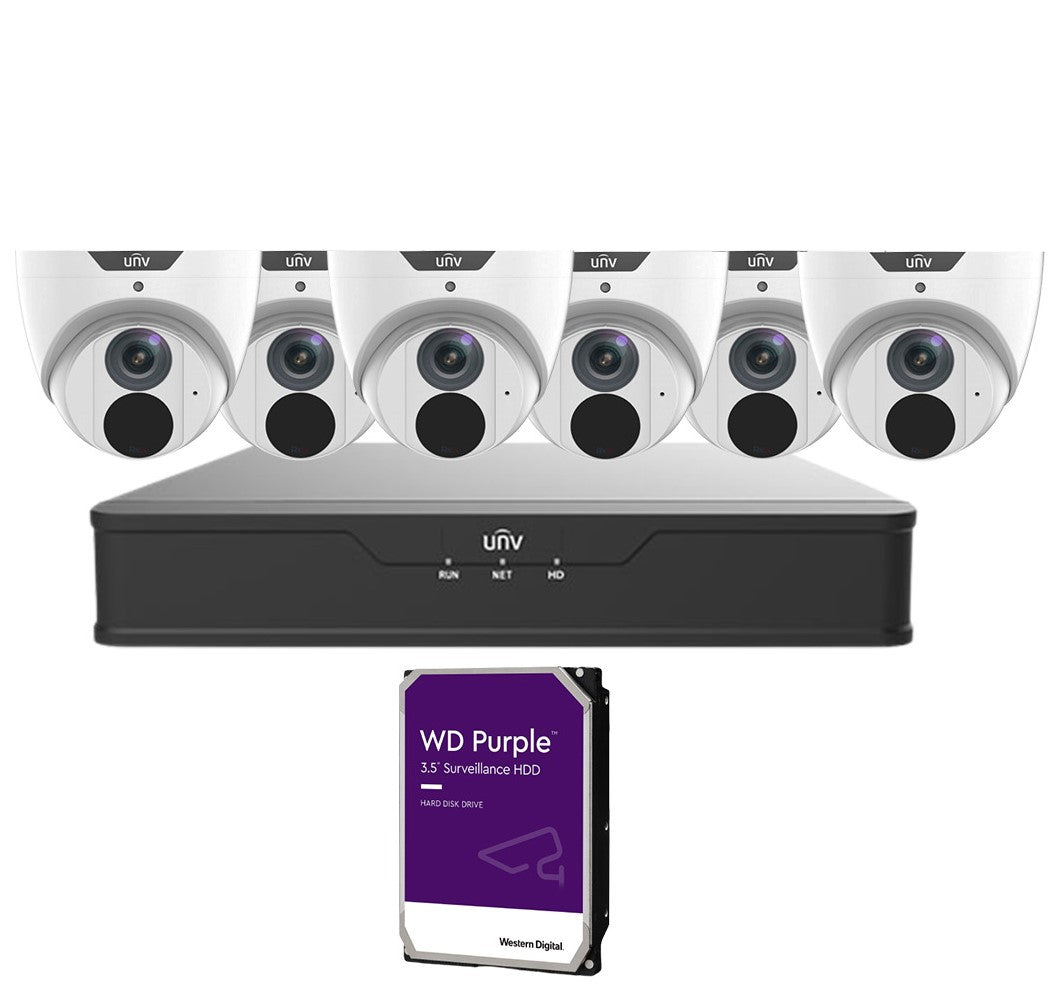 Uniview 6x 8MP Camera (IPC3618SB-ADF28(40)KM-I0) + 8 Channel NVR + HHD Camera Kit (NVR301-08X-P8 8)