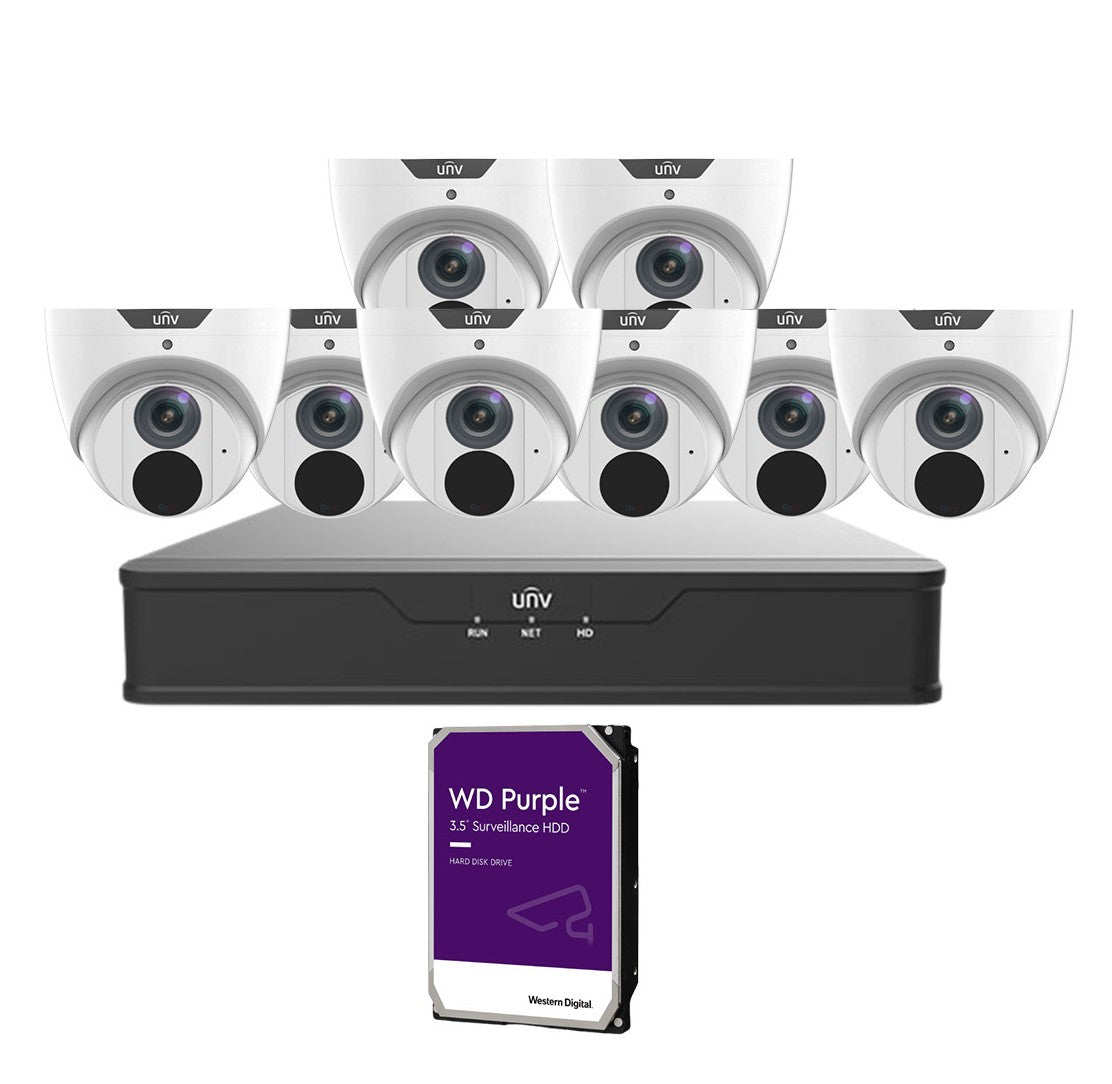 Uniview 8x 8MP Camera (IPC3618SB-ADF28(40)K M-I0) + 8 Channel NVR + HHD Camera Kit (NVR301-08X-P8 8)