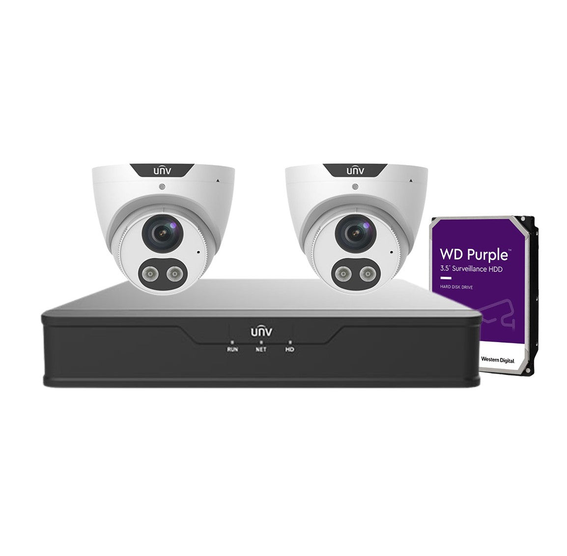 Uniview 2x 8MP Camera (IPC3618SB-ADF28(40)KMC-I0) + 4 Channel NVR + HHD Camera Kit (NVR301-04X-P4 4-ch)