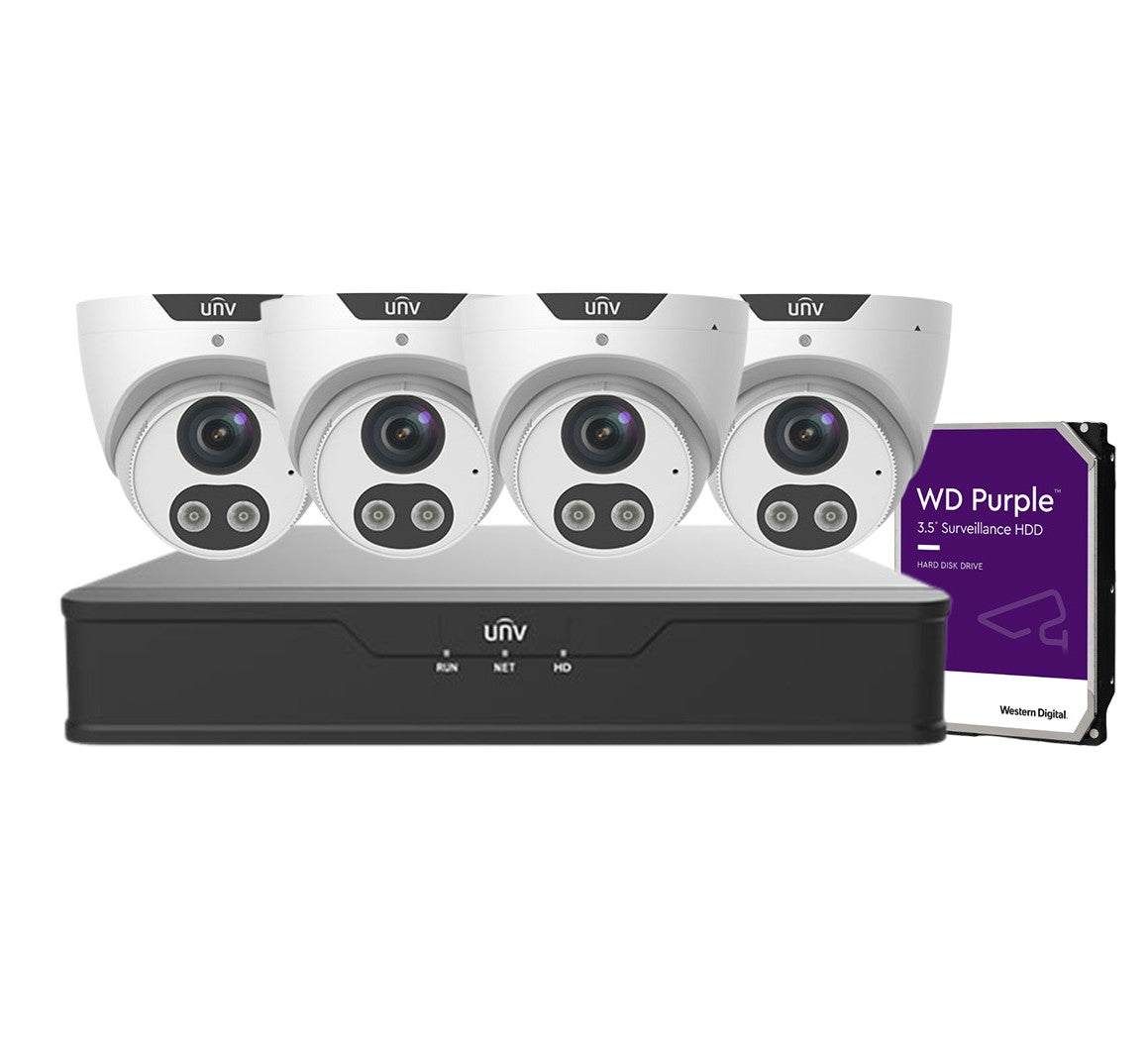 Uniview 4x 8MP Camera (IPC3618SB-ADF28(40)KMC-I0) + 4/8 Channel NVR + HHD Camera Kit (NVR301-04X-P4 4-ch) / NVR301-08X-P8