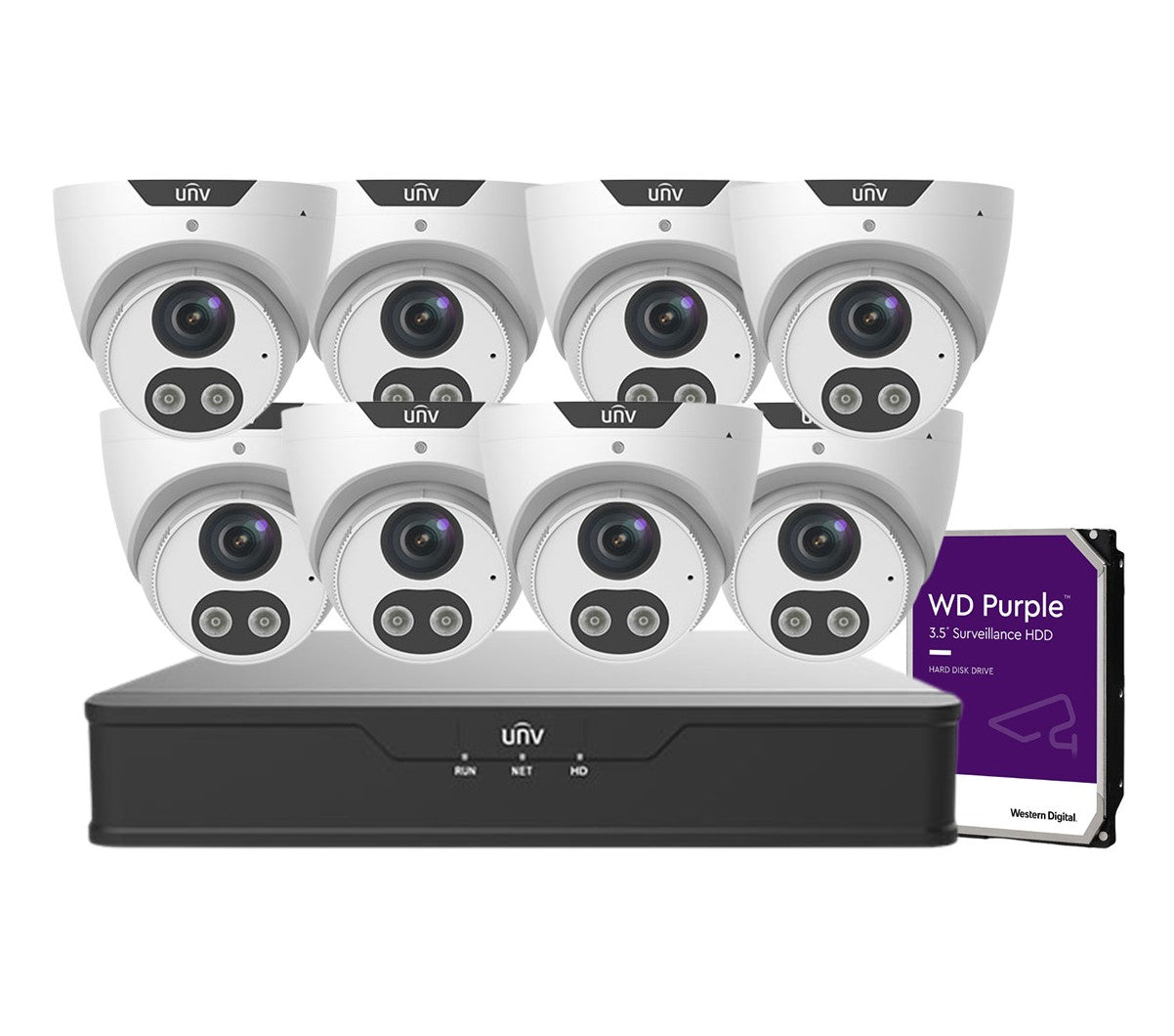 Uniview 8x 8MP Camera (IPC3618SB-ADF28(40)KMC-I0) + 8 Channel NVR + HHD Camera Kit (NVR301-08X-P8)