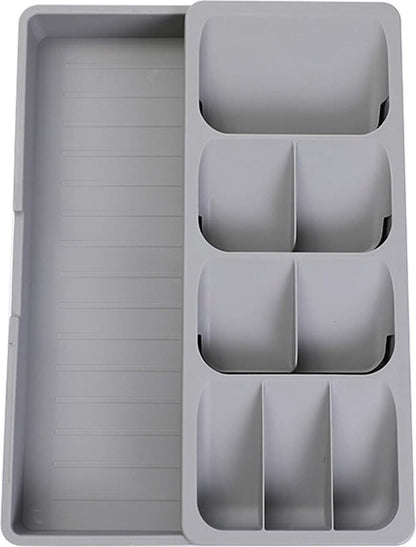 2 in 1 Storage Box - Cutlery Organizer - Cutlery Tray - Drawer Organizer - Multifunctional Cutlery Tray - Pull-out Cutlery Tray - Cutlery Tray Drawer Divider - Small Cutlery Tray for Kitchen - Storage Bins for Cutlery Storage - Gray - PP - 40.5*16.5*5.5cm