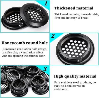 20 pieces - ventilation grilles - 35 mm - stainless steel ventilation openings - stainless steel ventilation grilles - round ventilation grilles - stainless steel ventilation grille hole - for kitchen cabinet and wardrobe furniture - black