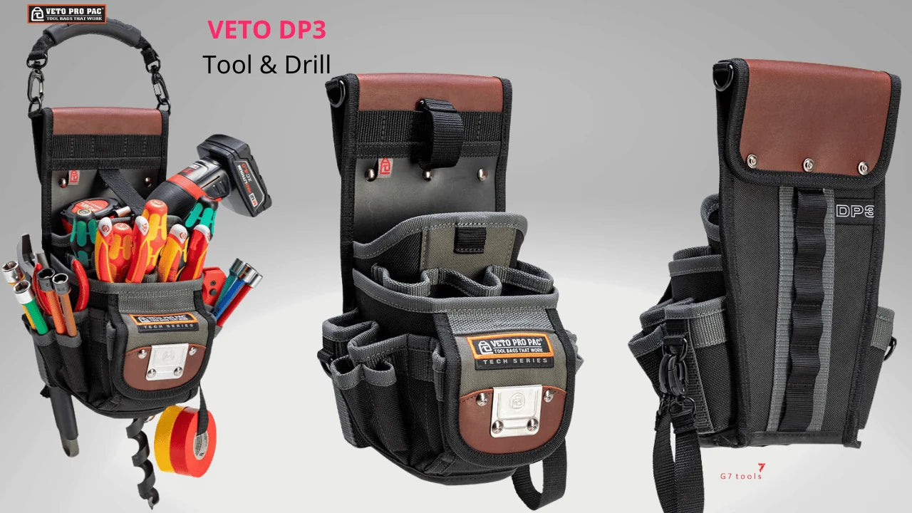 Veto Pro Pac TECH DP3 HVAC Technician Tool Bag – Compact Open-Top Drill & Tool Pouch with 17 Pockets, Weather-Resistant, Belt & Molle Compatible (220x165x305mm)